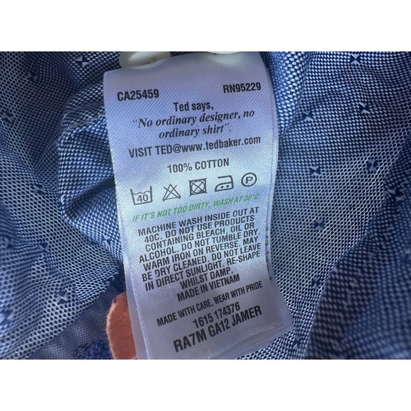 Ted Baker Endurance Men's Button Down Shirt Size 16 34/35 Blue Pattern Dress - Picture 3 of 5